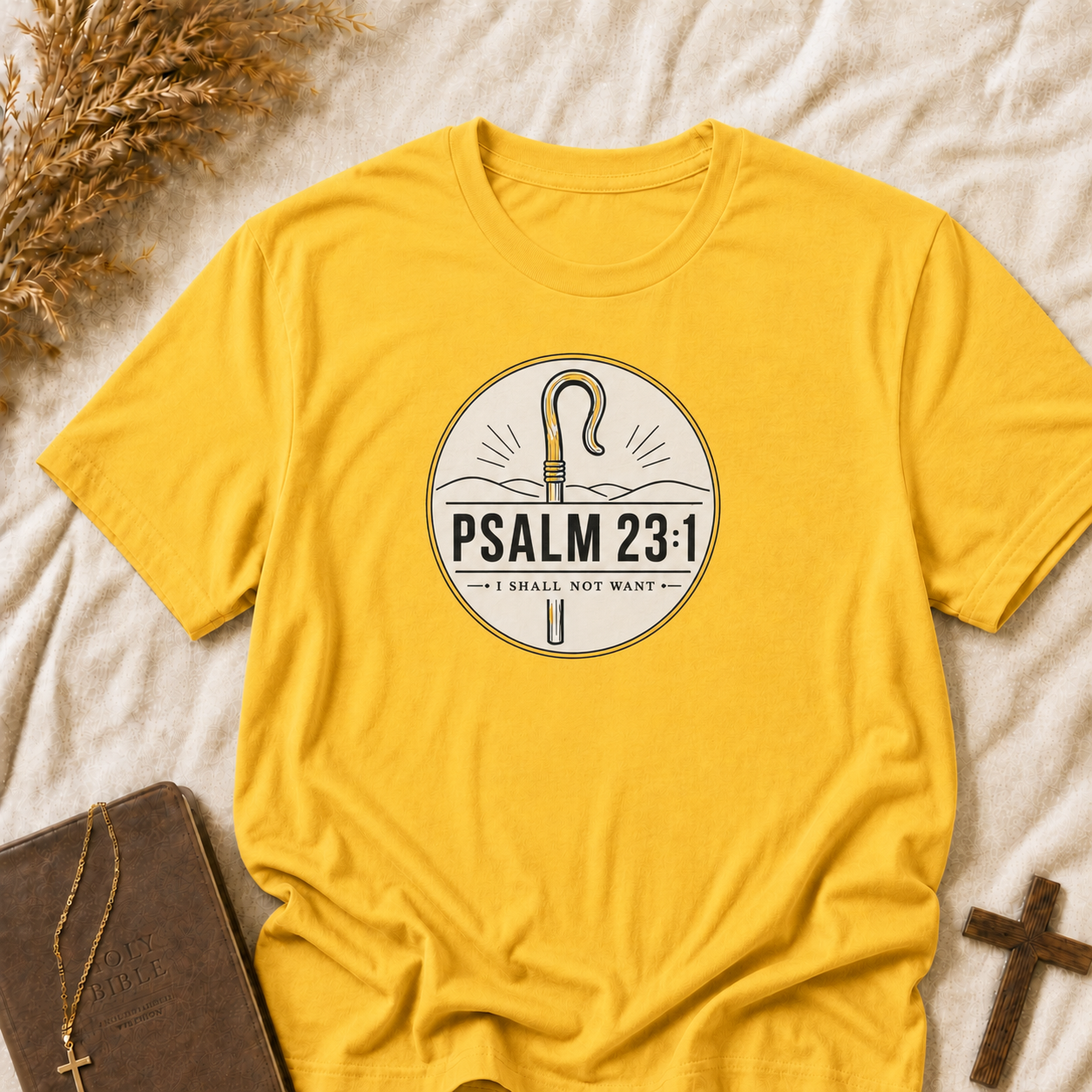 Psalm 23:1 Tee — "I Shall Not Want" Christian Shepherd T-Shirt