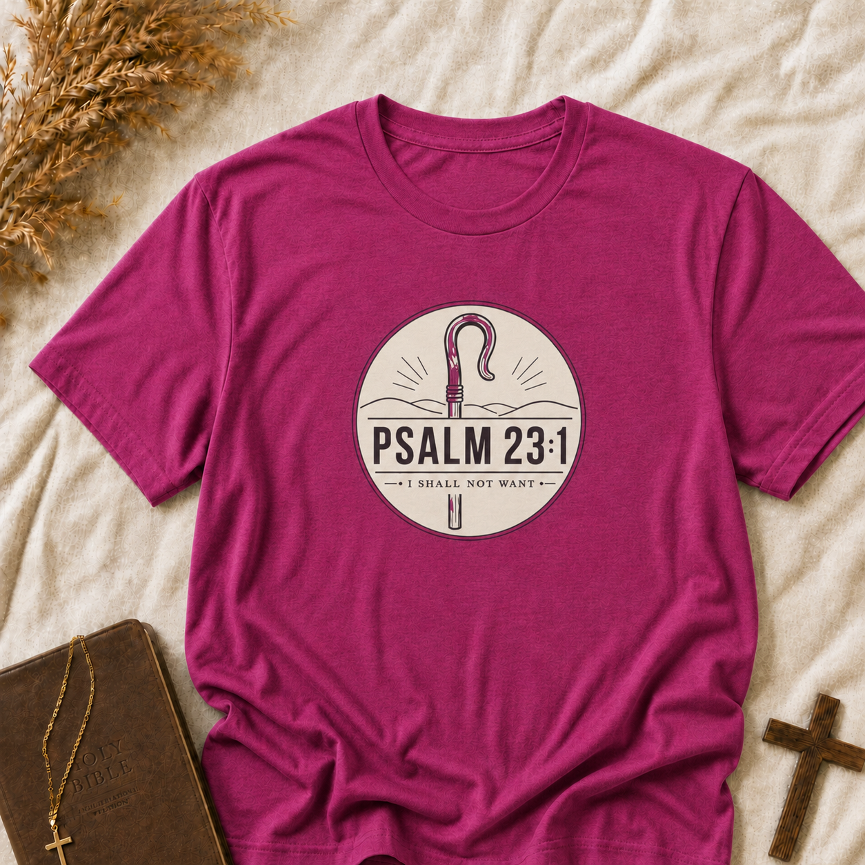 Psalm 23:1 Tee — "I Shall Not Want" Christian Shepherd T-Shirt