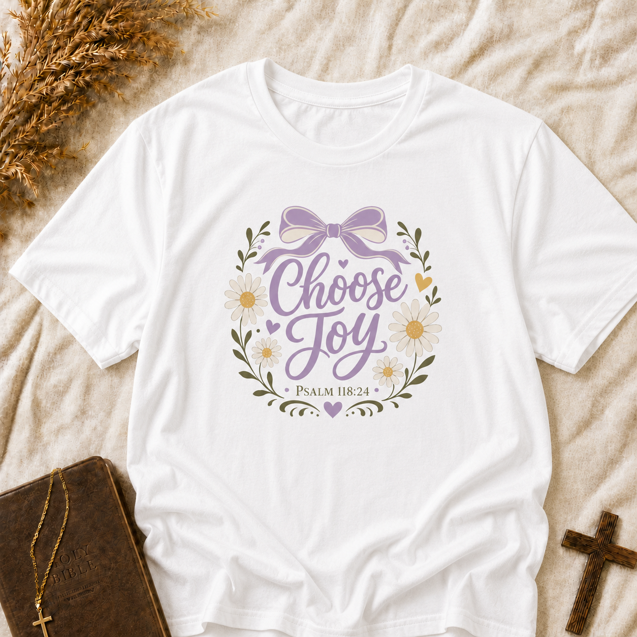 T-Shirt — "Choose Joy" Floral Bow Inspirational Tee