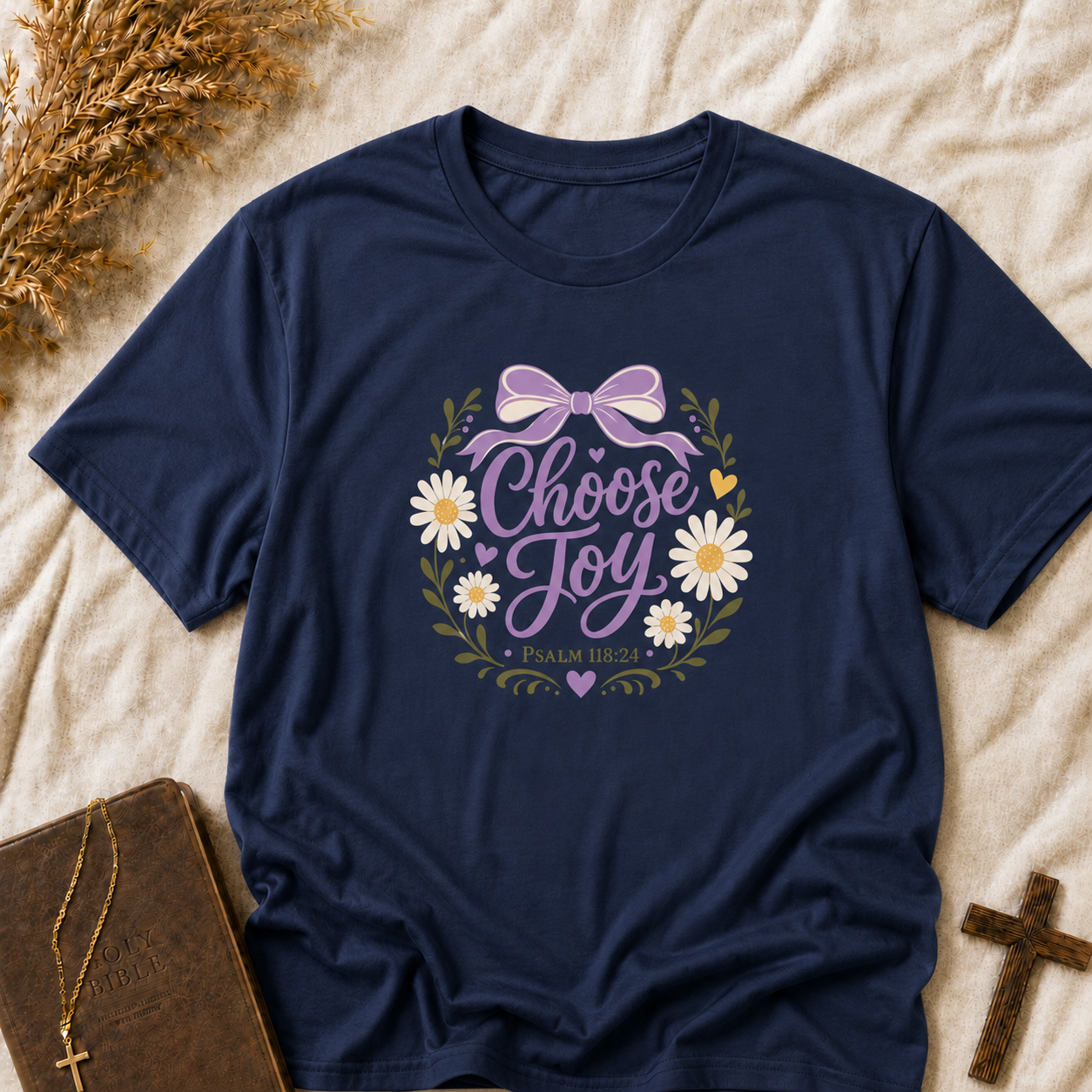 T-Shirt — "Choose Joy" Floral Bow Inspirational Tee