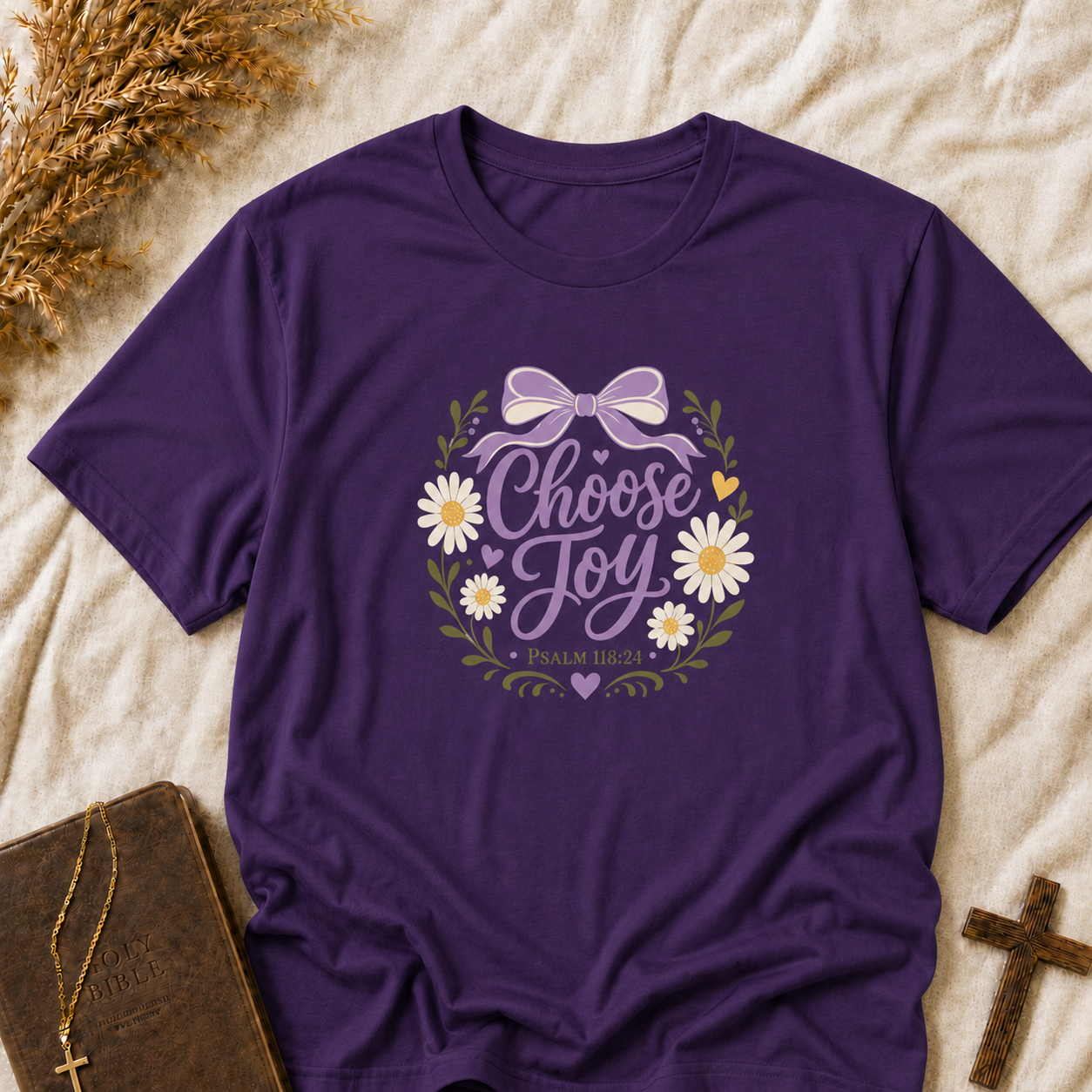 T-Shirt — "Choose Joy" Floral Bow Inspirational Tee
