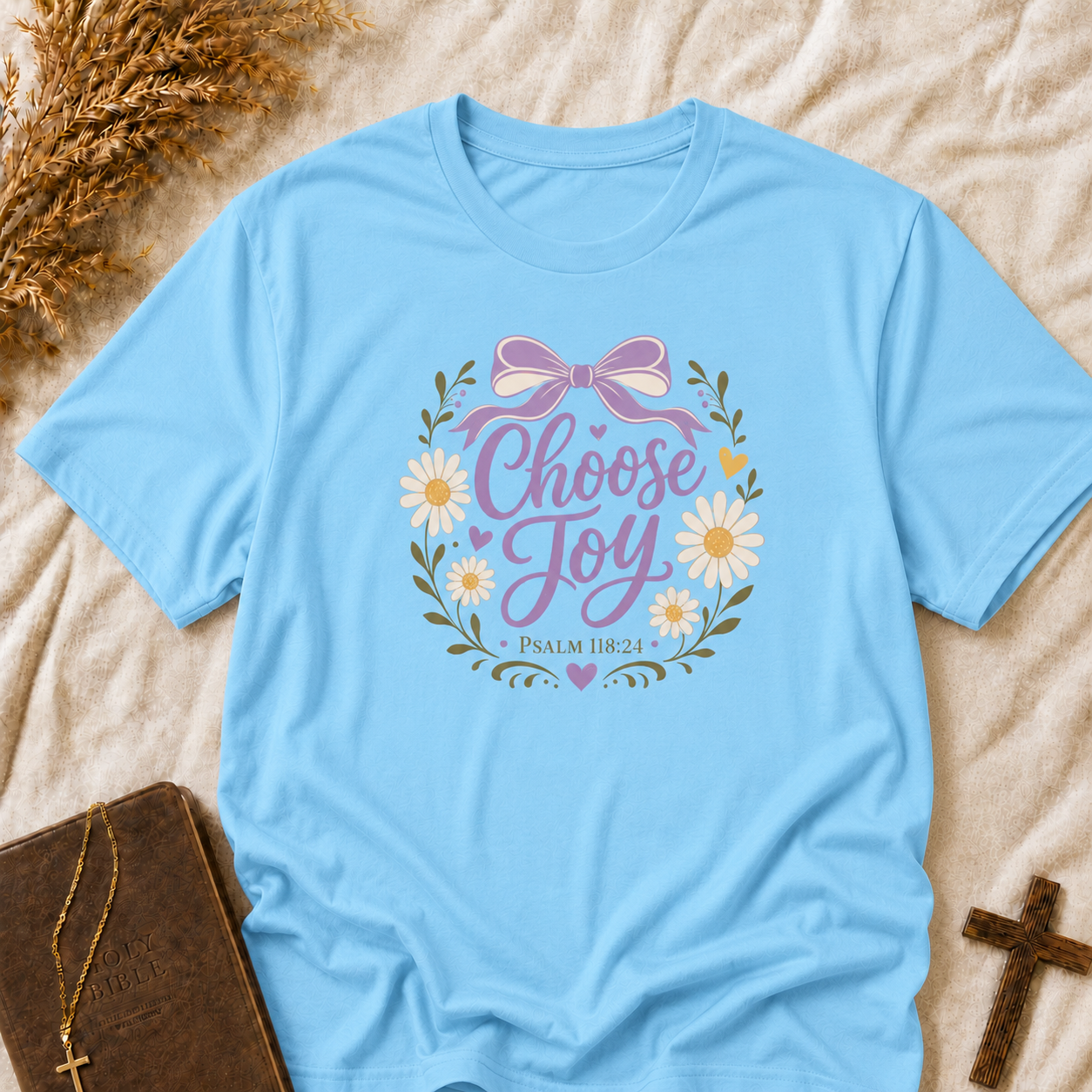 T-Shirt — "Choose Joy" Floral Bow Inspirational Tee