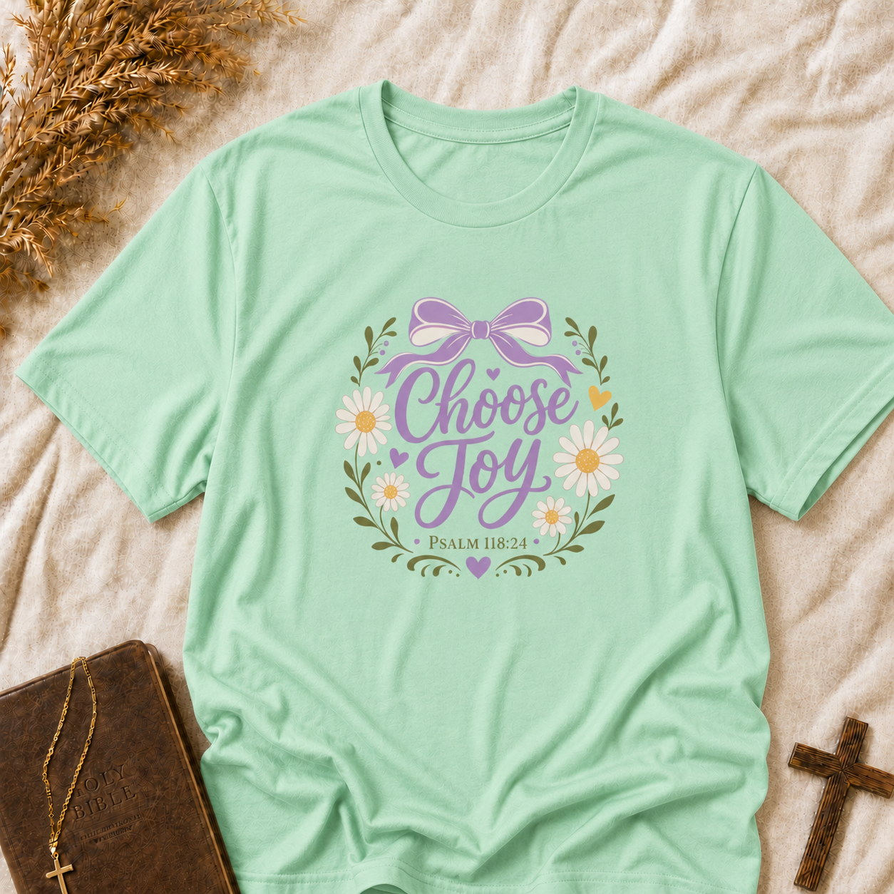 T-Shirt — "Choose Joy" Floral Bow Inspirational Tee