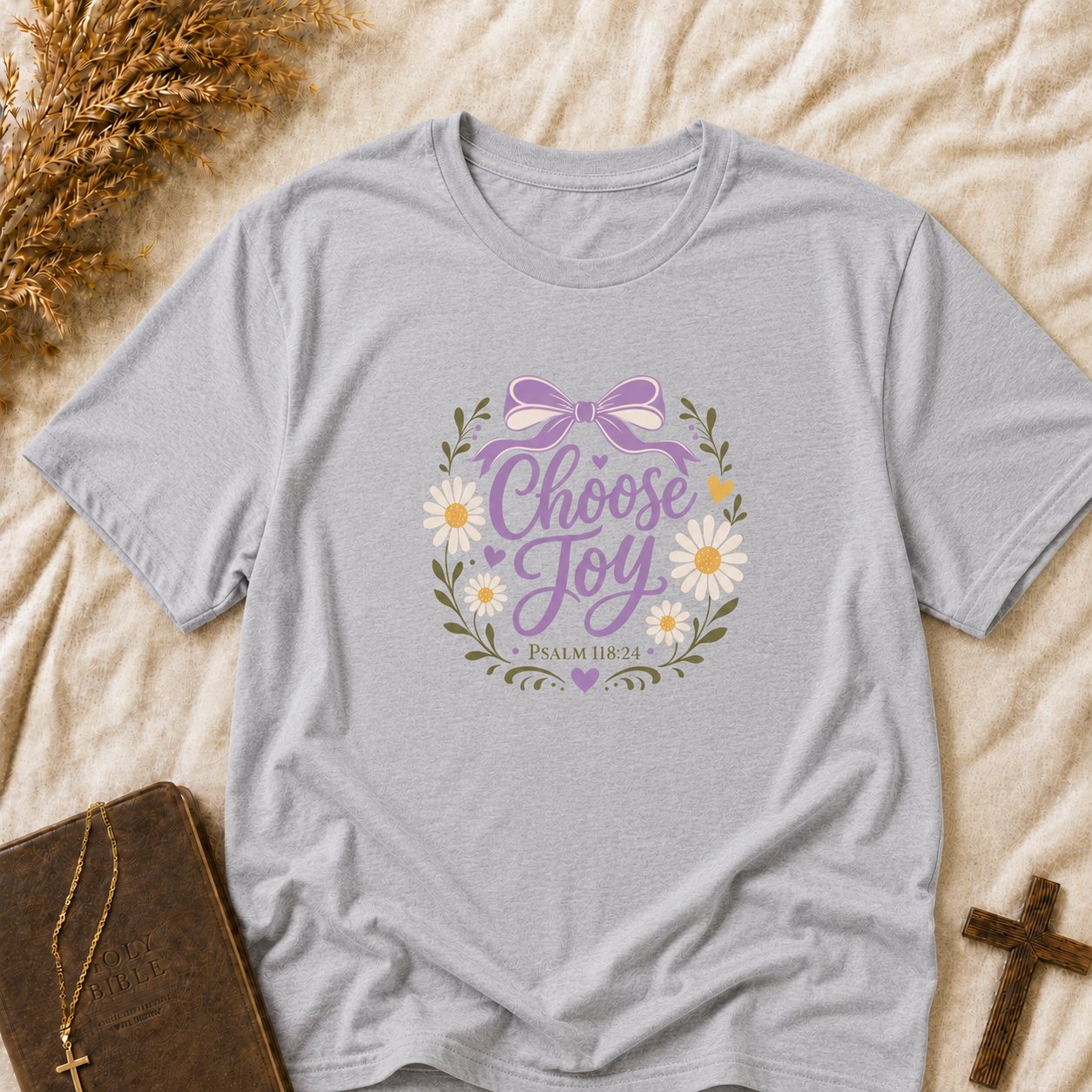 T-Shirt — "Choose Joy" Floral Bow Inspirational Tee