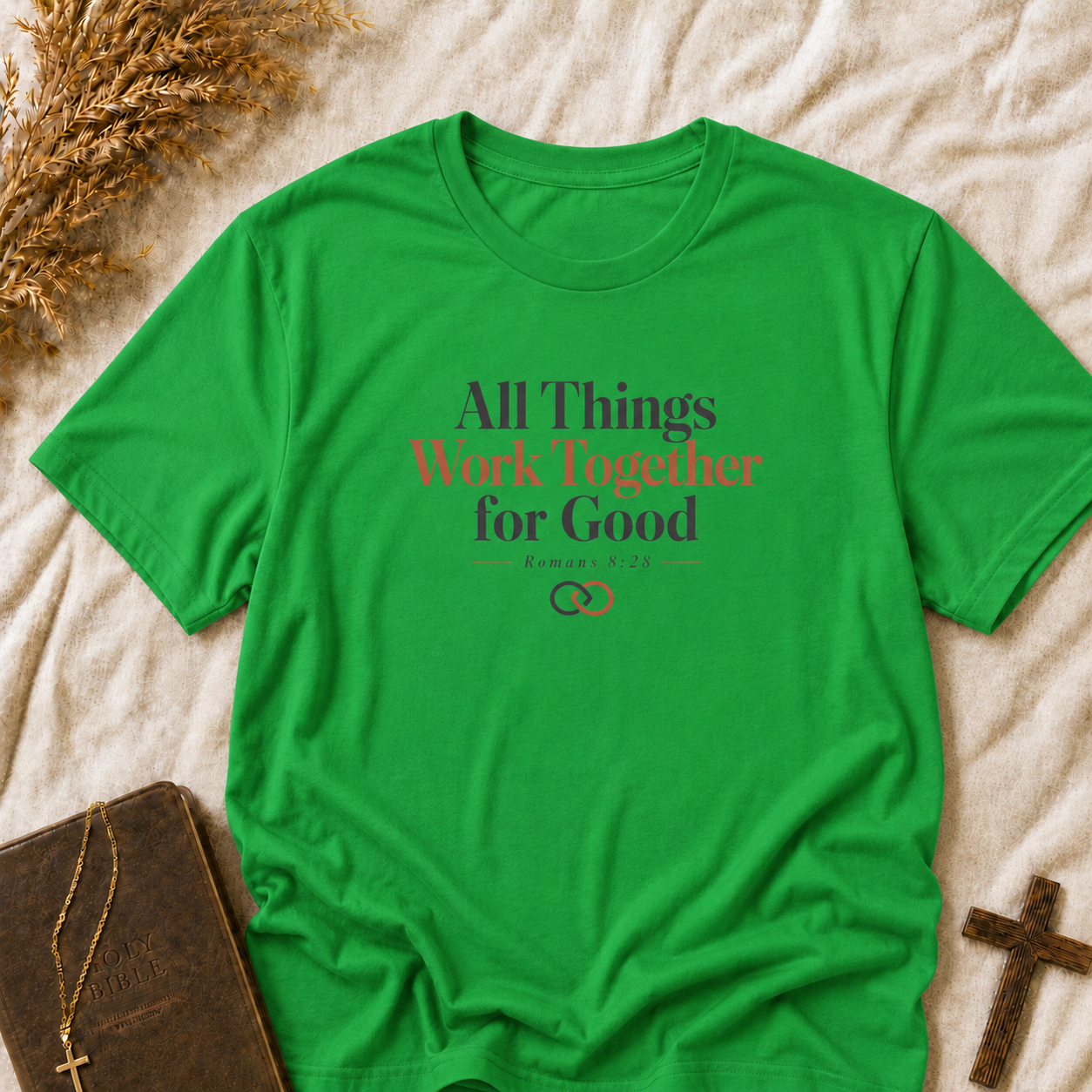 Christian Inspirational T-Shirt — "All Things Work Together for Good" (Romans 8:28)