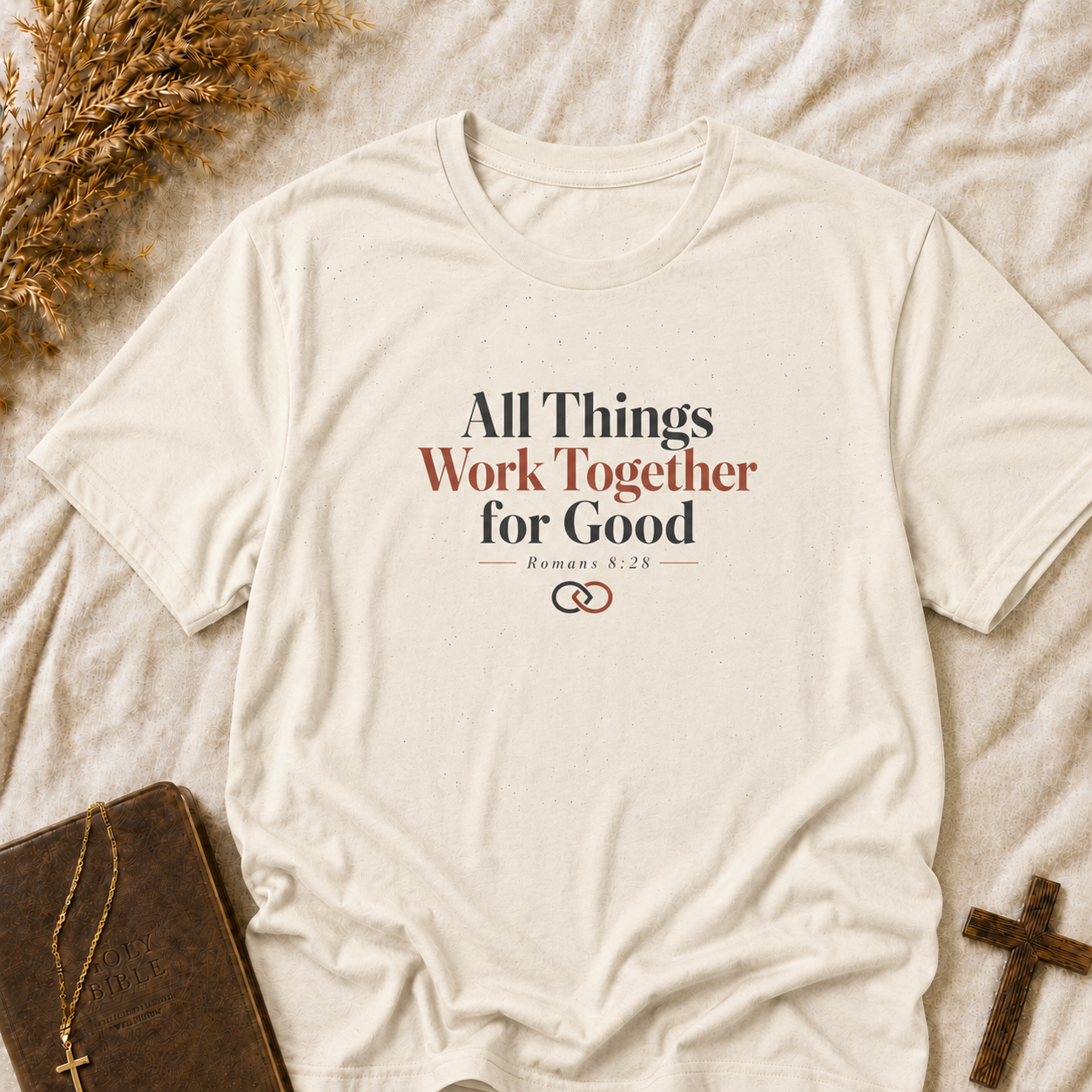 Christian Inspirational T-Shirt — "All Things Work Together for Good" (Romans 8:28)