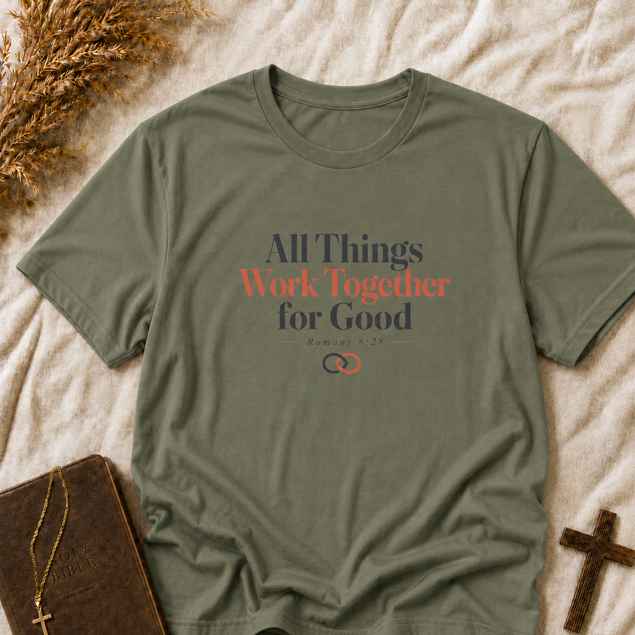 Christian Inspirational T-Shirt — "All Things Work Together for Good" (Romans 8:28)