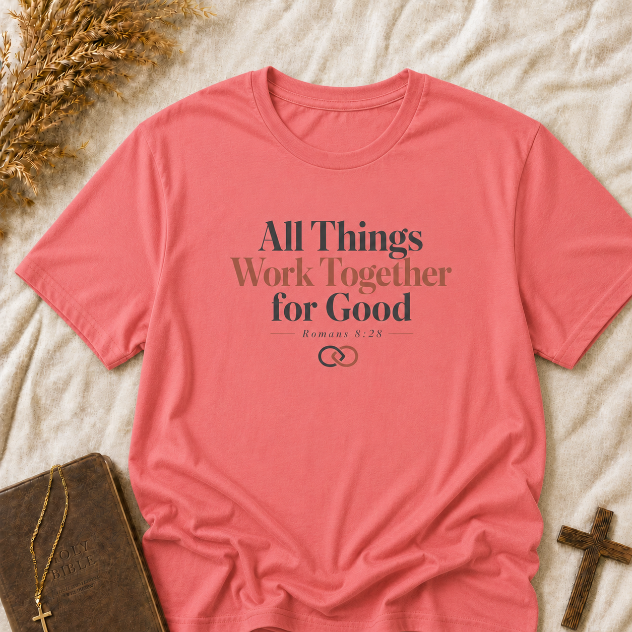 Christian Inspirational T-Shirt — "All Things Work Together for Good" (Romans 8:28)