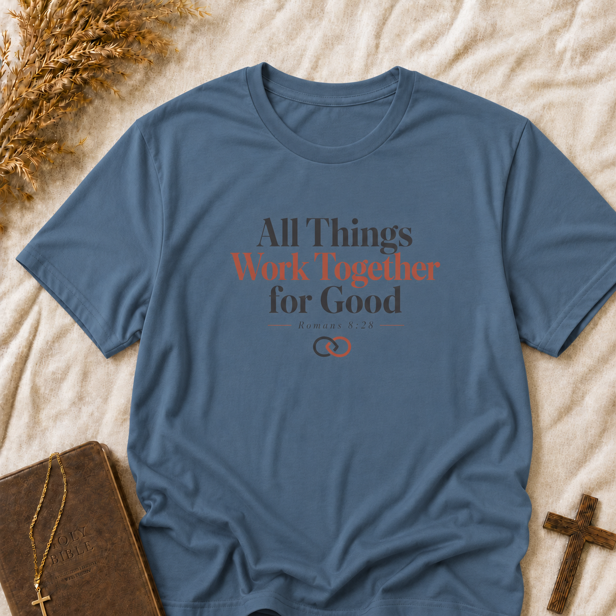 Christian Inspirational T-Shirt — "All Things Work Together for Good" (Romans 8:28)