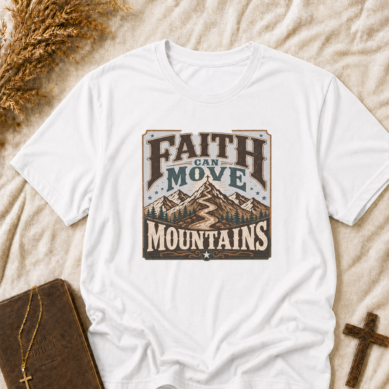 Faith Can Move Mountains T-Shirt — Inspirational Mountain Graphic Tee