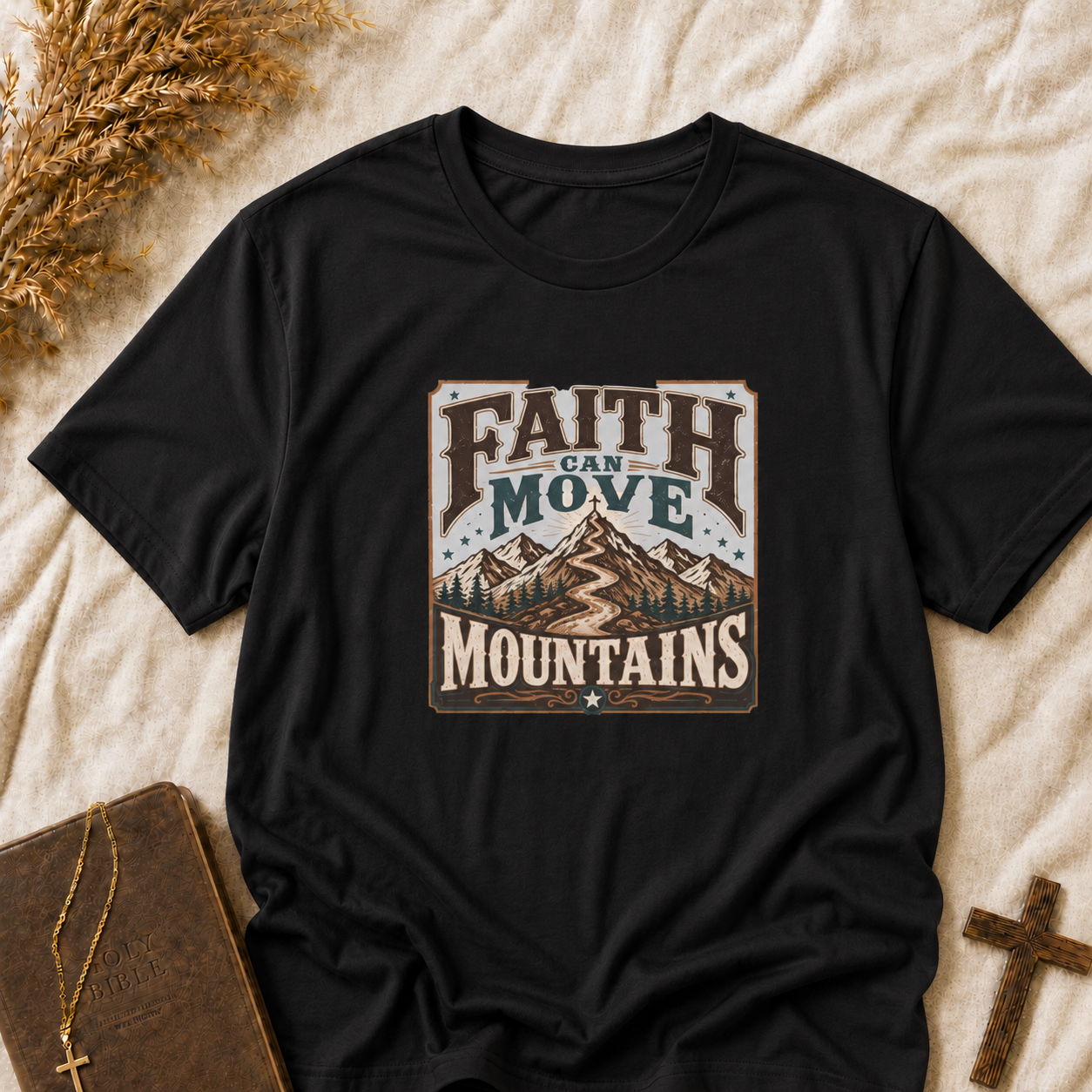 Faith Can Move Mountains T-Shirt — Inspirational Mountain Graphic Tee