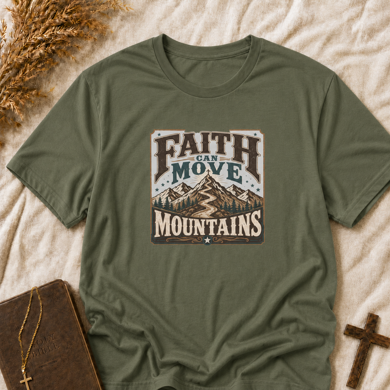 Faith Can Move Mountains T-Shirt — Inspirational Mountain Graphic Tee