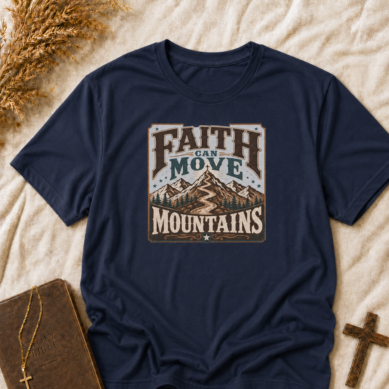 Faith Can Move Mountains T-Shirt — Inspirational Mountain Graphic Tee