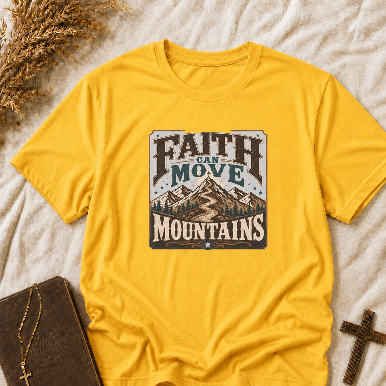Faith Can Move Mountains T-Shirt — Inspirational Mountain Graphic Tee