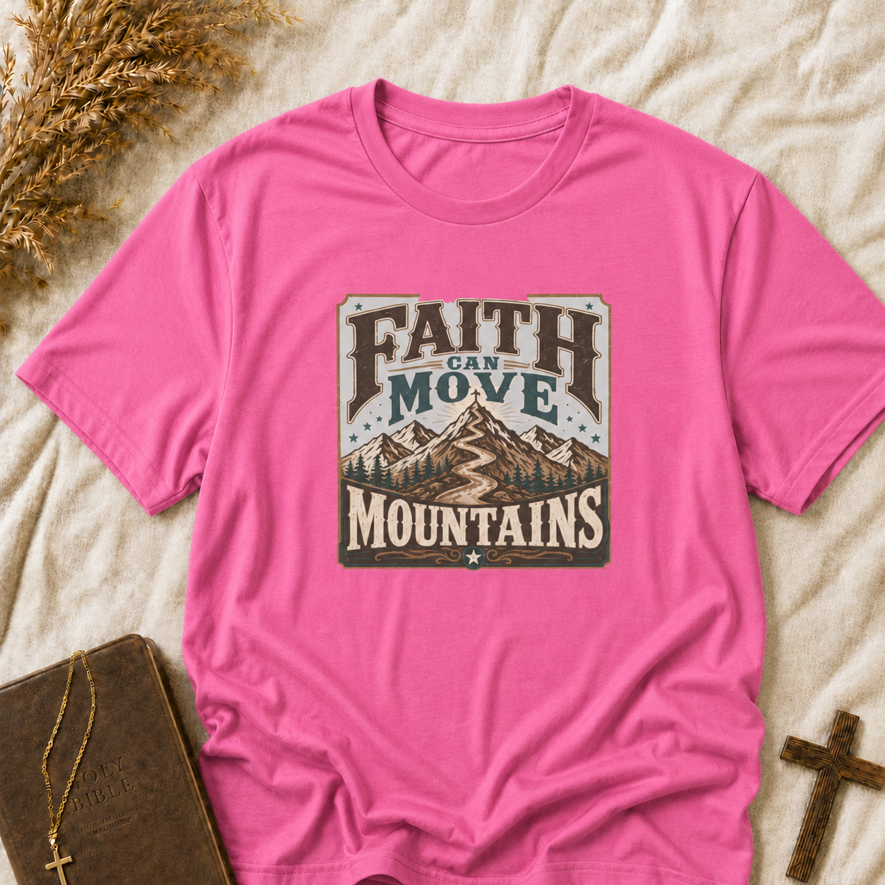 Faith Can Move Mountains T-Shirt — Inspirational Mountain Graphic Tee