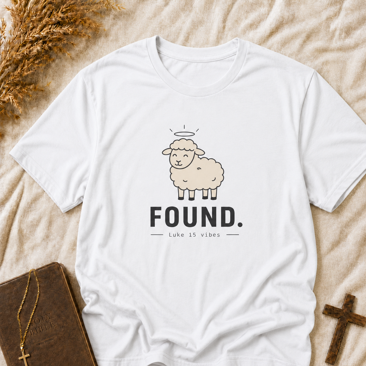 Found Lamb T-Shirt — Cute Halo Sheep Graphic Tee ("FOUND.")