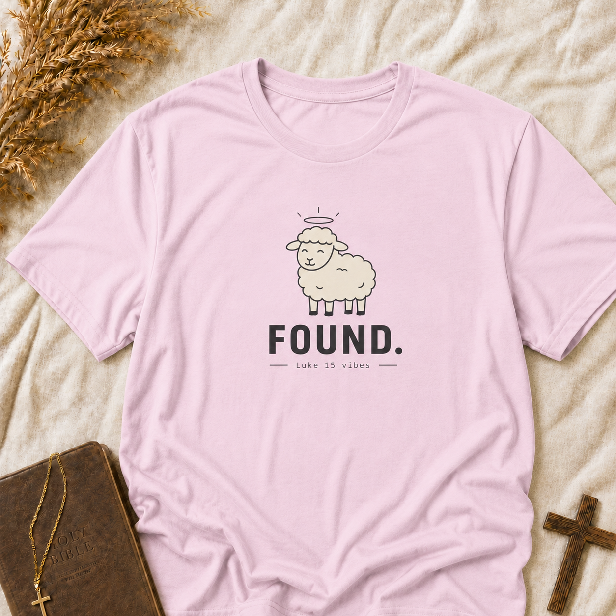 Found Lamb T-Shirt — Cute Halo Sheep Graphic Tee ("FOUND.")