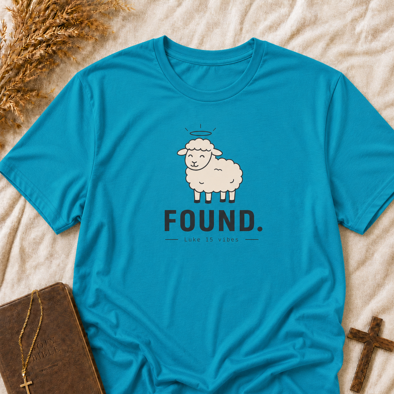 Found Lamb T-Shirt — Cute Halo Sheep Graphic Tee ("FOUND.")