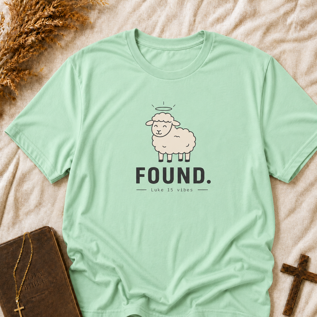 Found Lamb T-Shirt — Cute Halo Sheep Graphic Tee ("FOUND.")