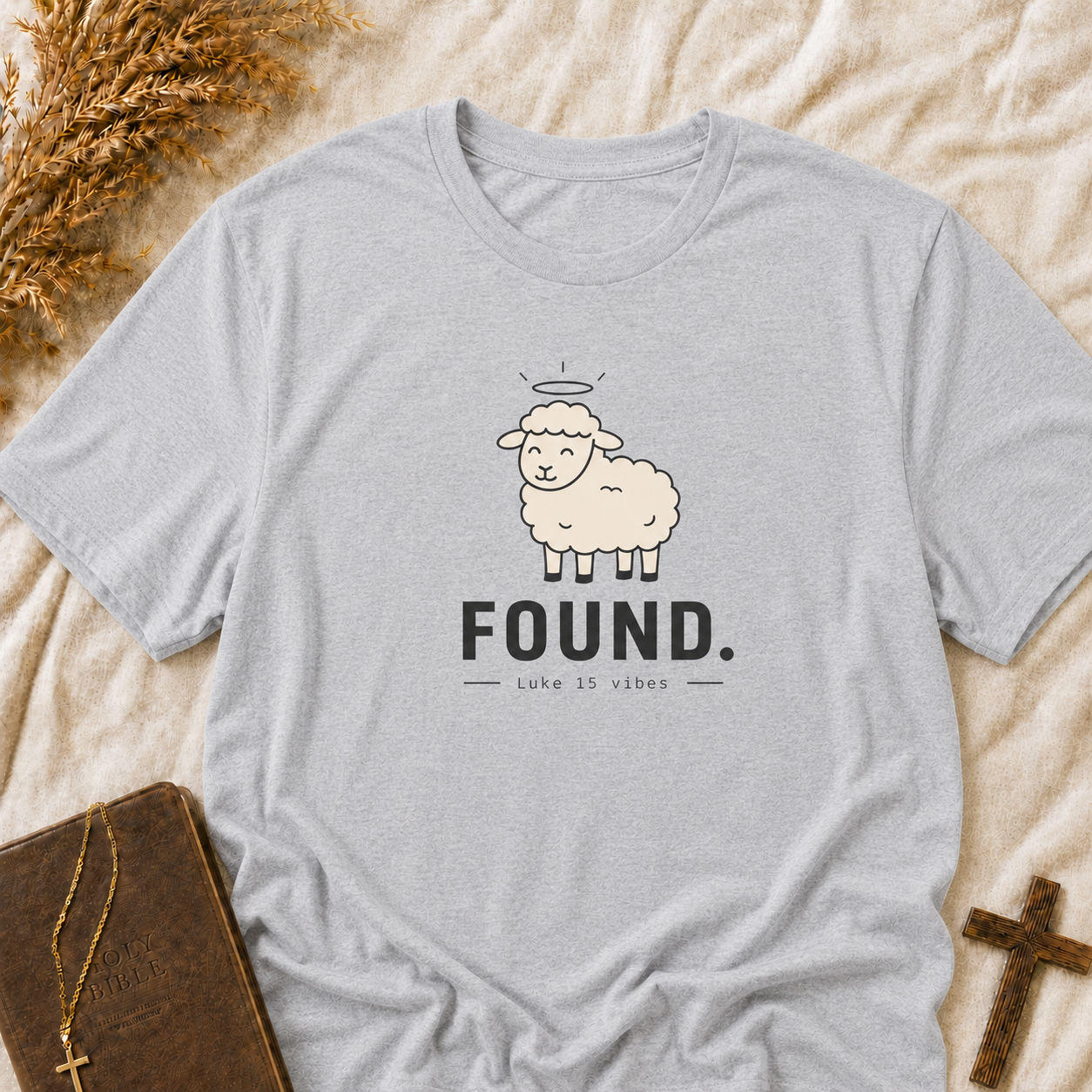 Found Lamb T-Shirt — Cute Halo Sheep Graphic Tee ("FOUND.")