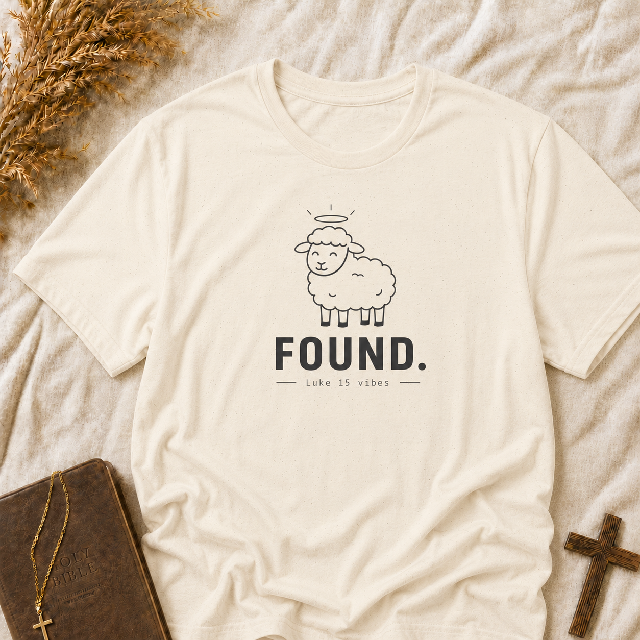 Found Lamb T-Shirt — Cute Halo Sheep Graphic Tee ("FOUND.")