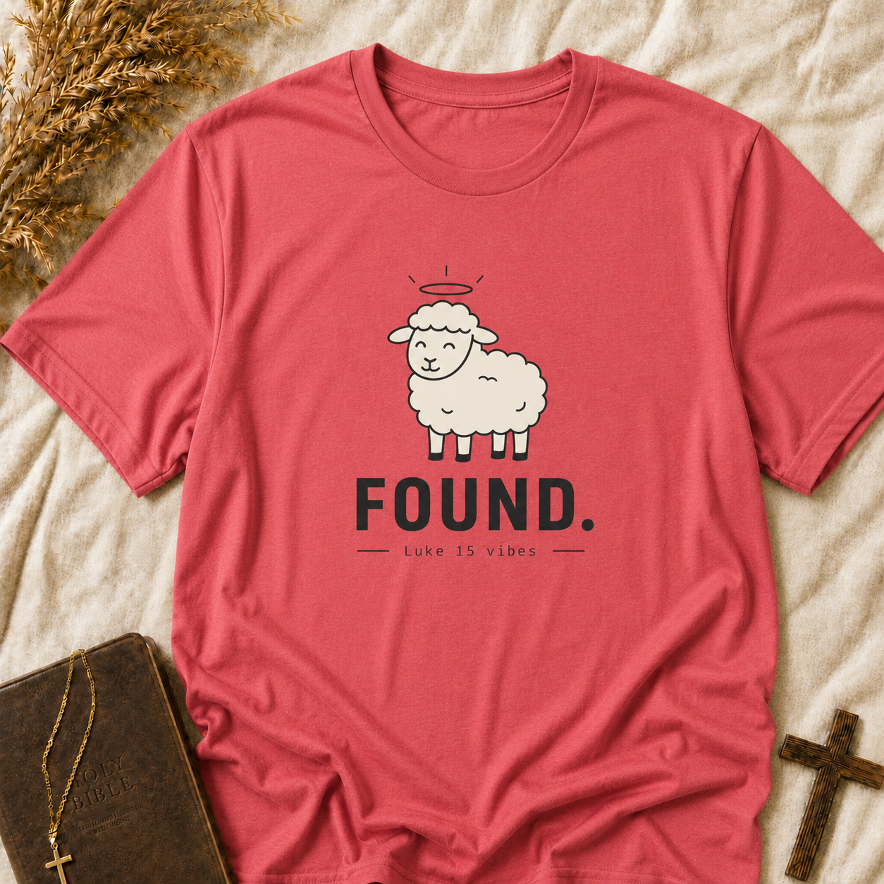 Found Lamb T-Shirt — Cute Halo Sheep Graphic Tee ("FOUND.")