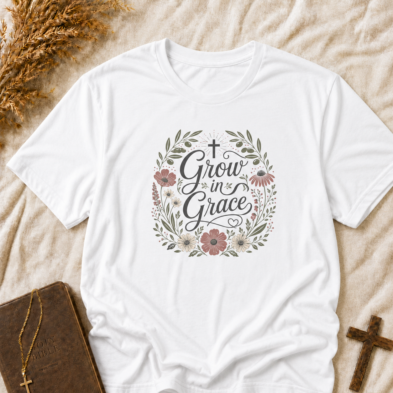 Grow in Grace Floral T‑Shirt — Inspirational Christian Tee