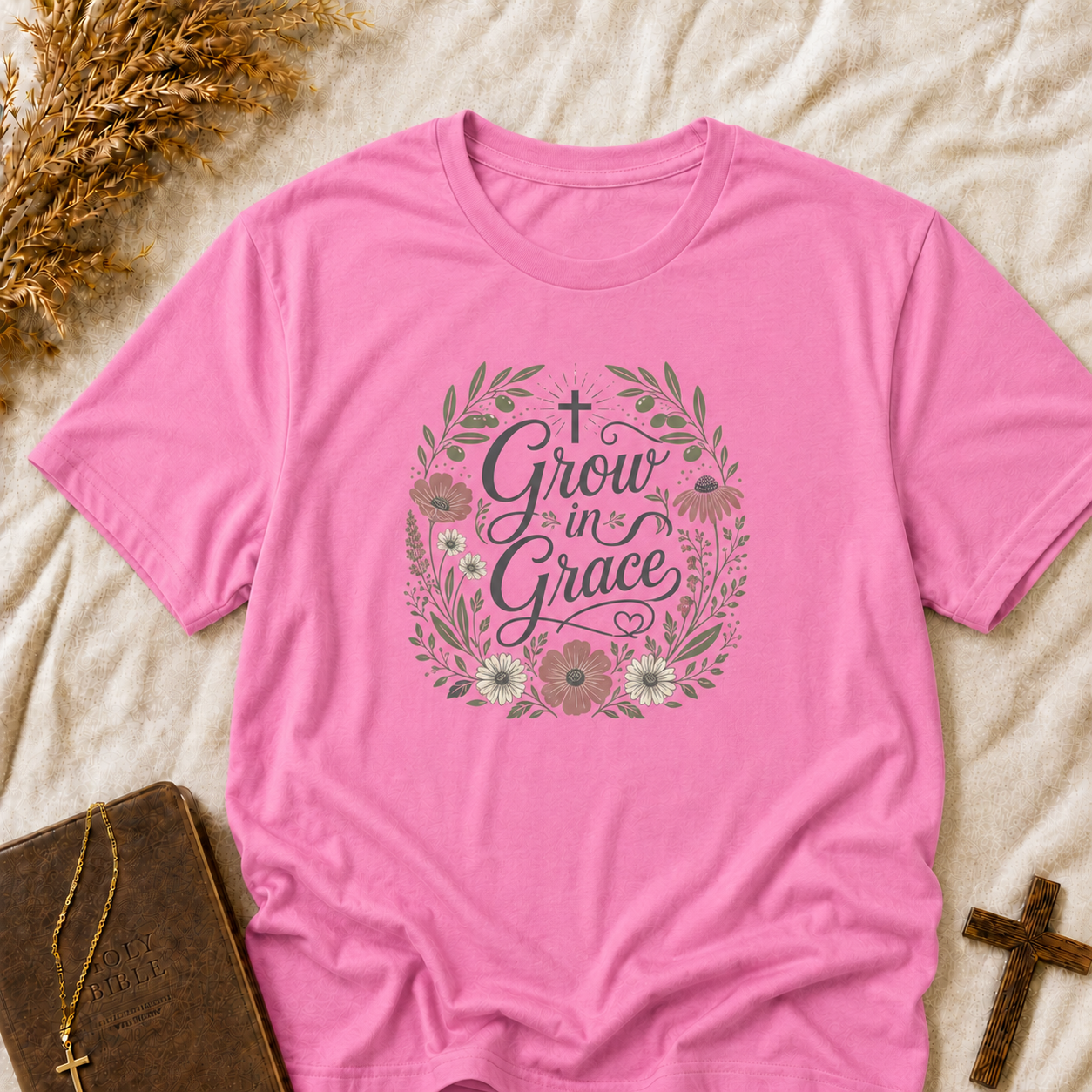 Grow in Grace Floral T‑Shirt — Inspirational Christian Tee