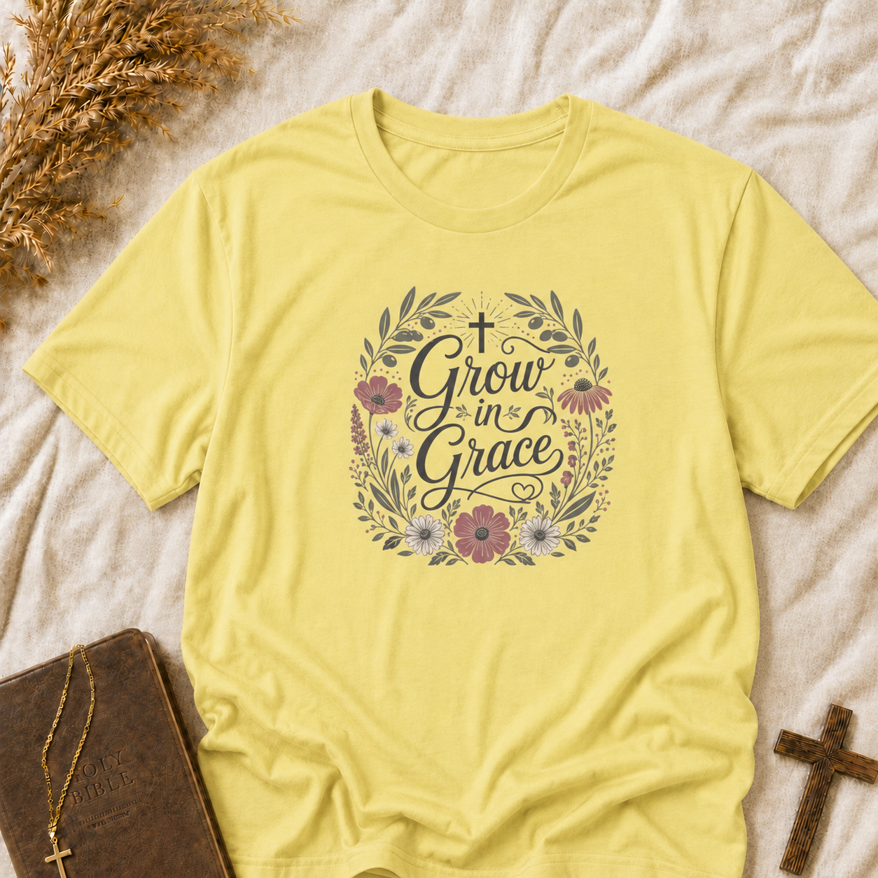 Grow in Grace Floral T‑Shirt — Inspirational Christian Tee