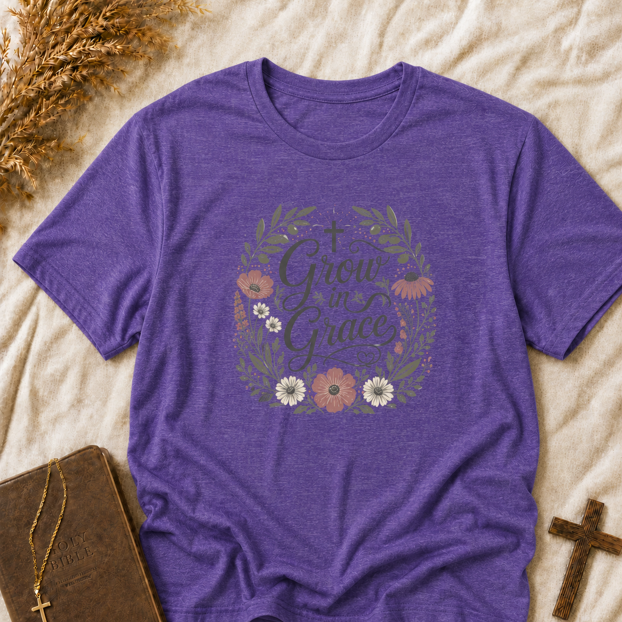 Grow in Grace Floral T‑Shirt — Inspirational Christian Tee