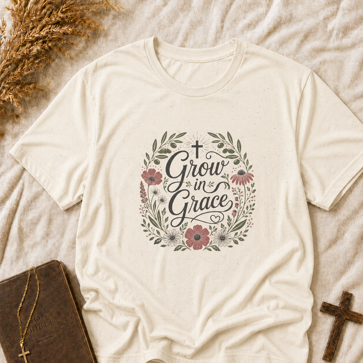 Grow in Grace Floral T‑Shirt — Inspirational Christian Tee