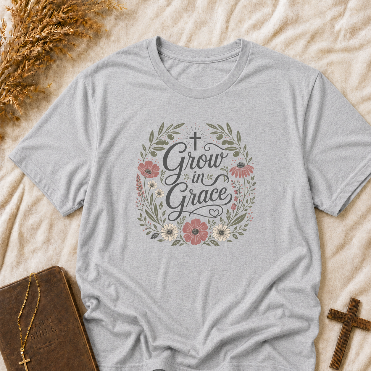 Grow in Grace Floral T‑Shirt — Inspirational Christian Tee