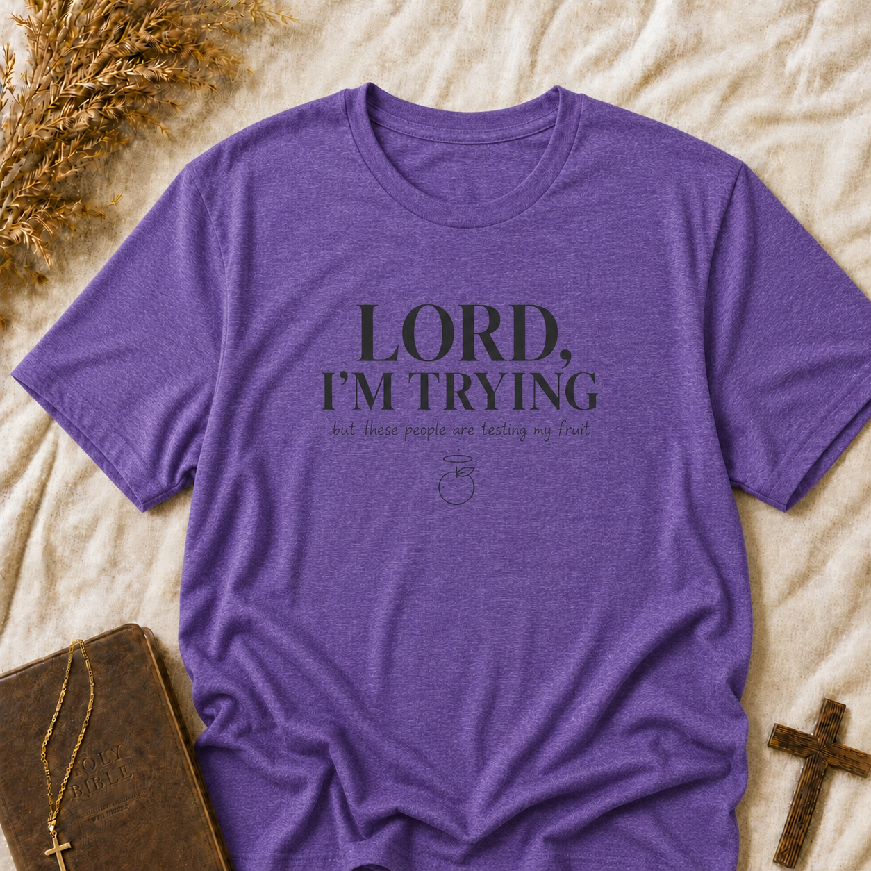 Christian Graphic T-Shirt — “Lord, I’m Trying” Faith Humor Tee