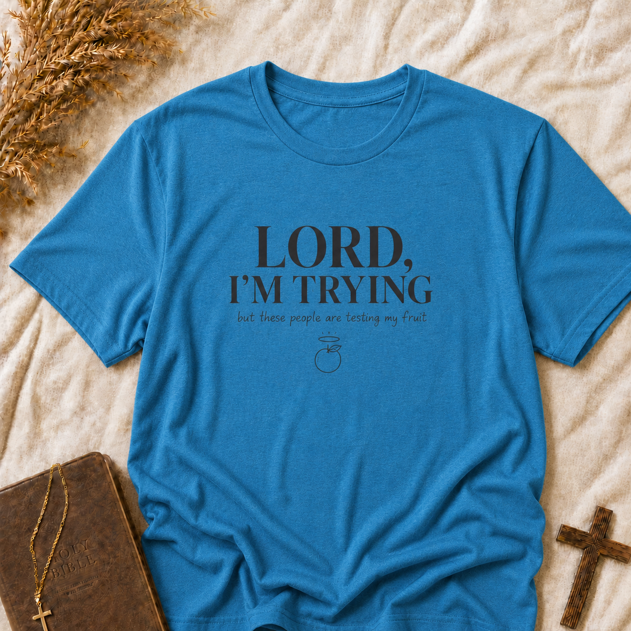 Christian Graphic T-Shirt — “Lord, I’m Trying” Faith Humor Tee