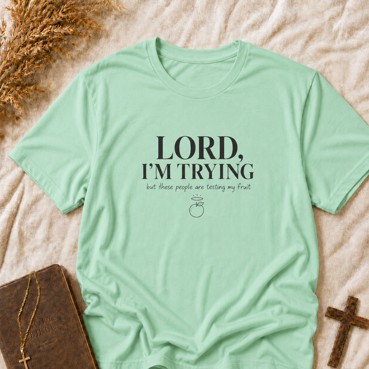 Christian Graphic T-Shirt — “Lord, I’m Trying” Faith Humor Tee