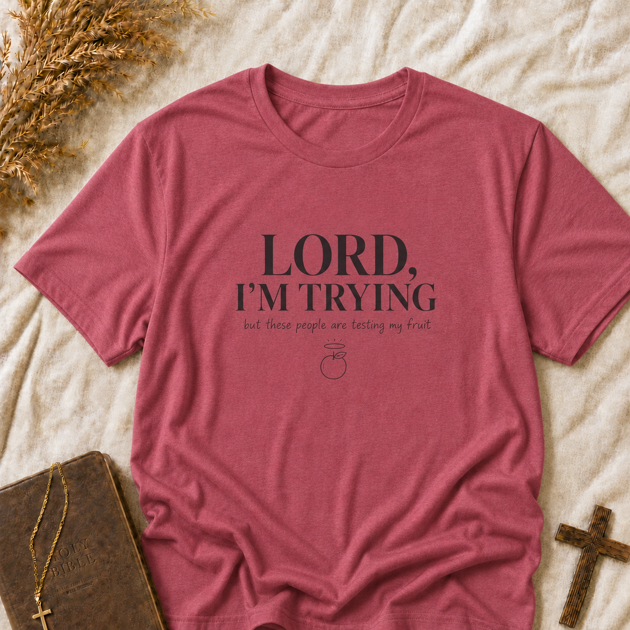 Christian Graphic T-Shirt — “Lord, I’m Trying” Faith Humor Tee