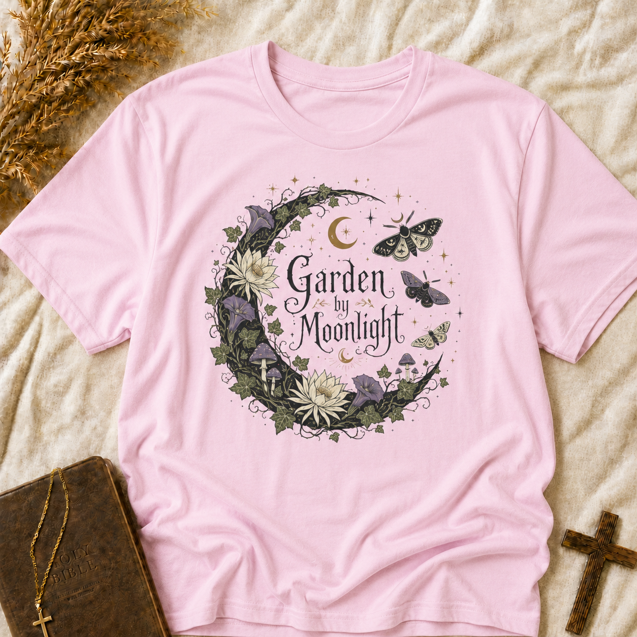 T-Shirt — Garden by Moonlight Floral Moon & Butterfly Tee
