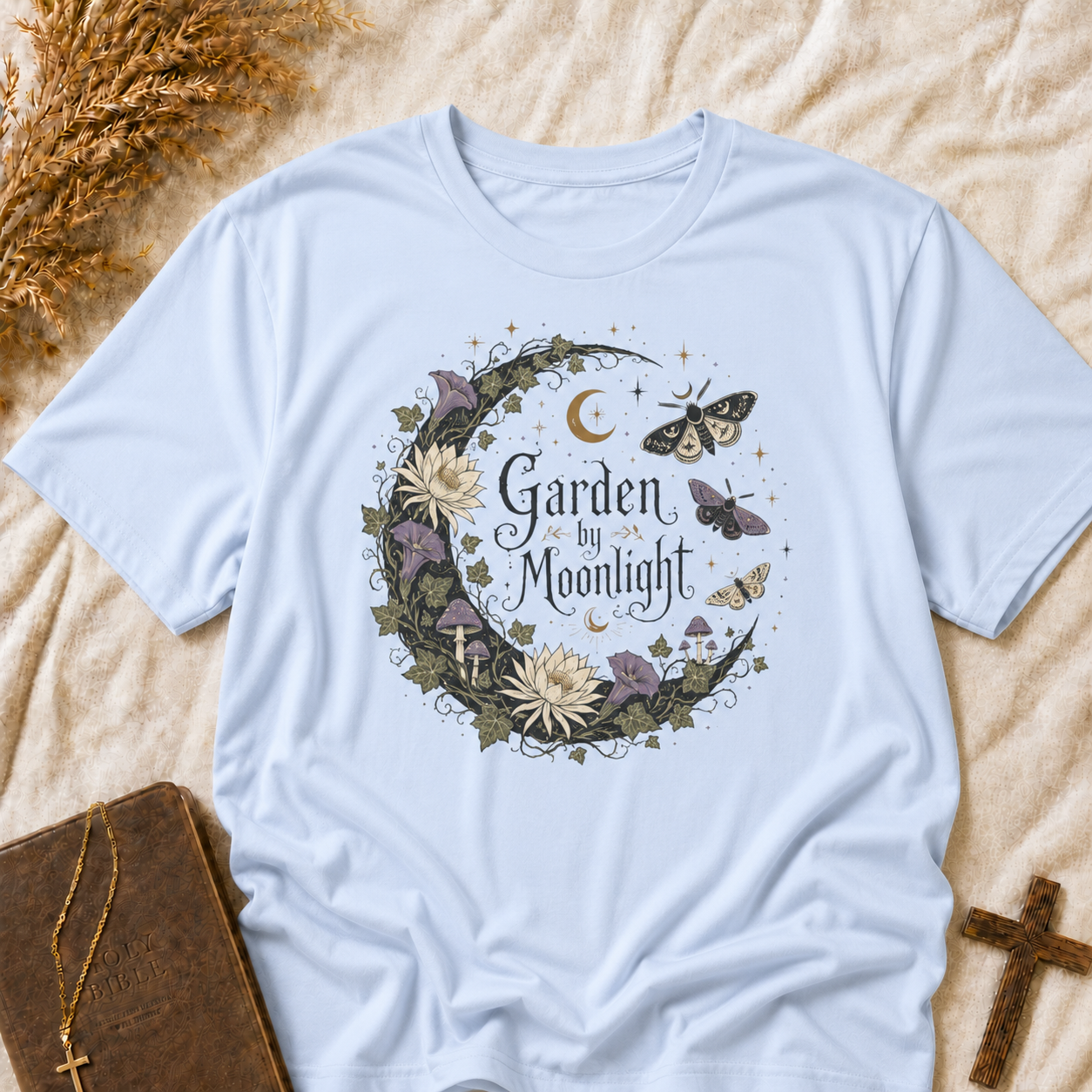 T-Shirt — Garden by Moonlight Floral Moon & Butterfly Tee