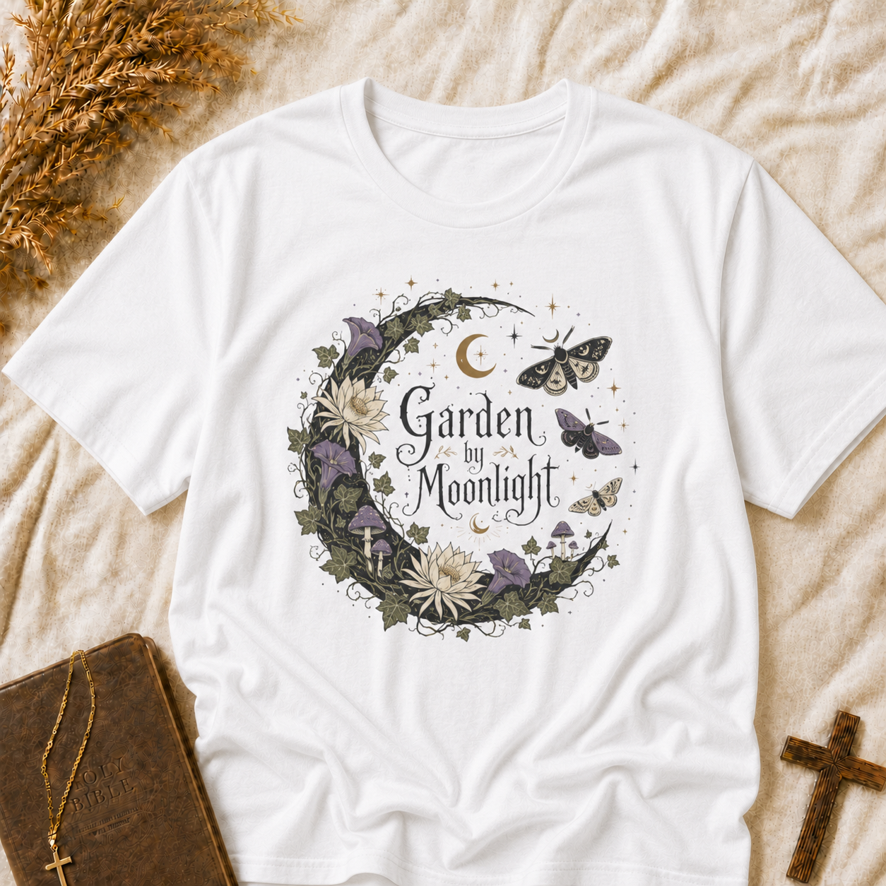 T-Shirt — Garden by Moonlight Floral Moon & Butterfly Tee