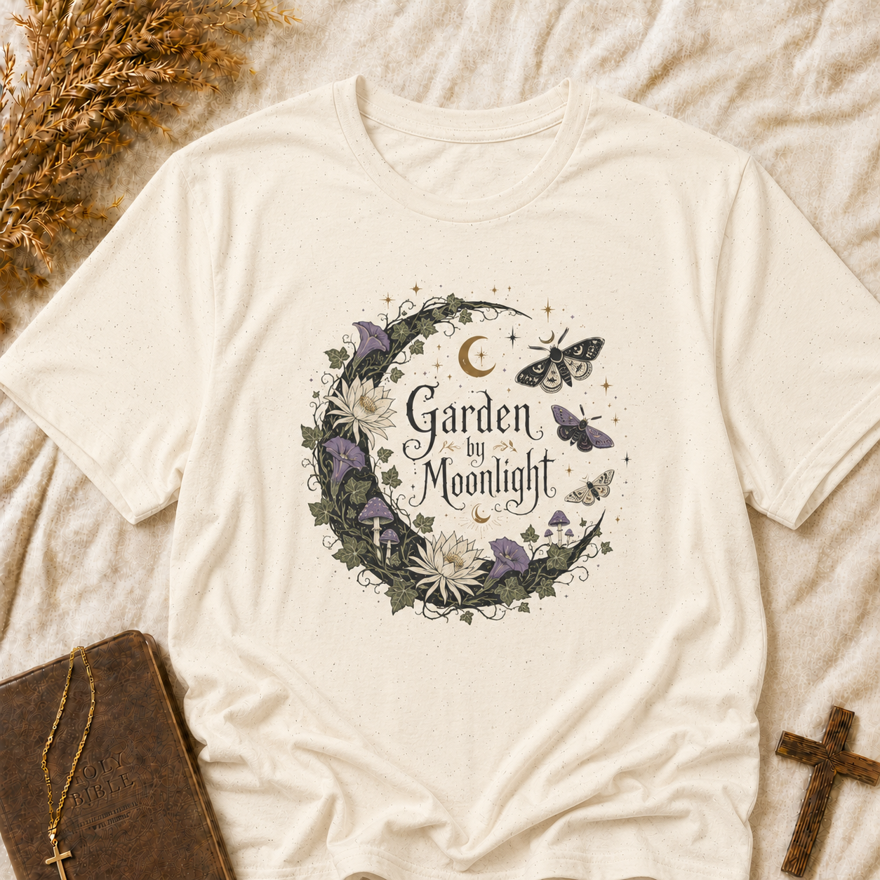 T-Shirt — Garden by Moonlight Floral Moon & Butterfly Tee