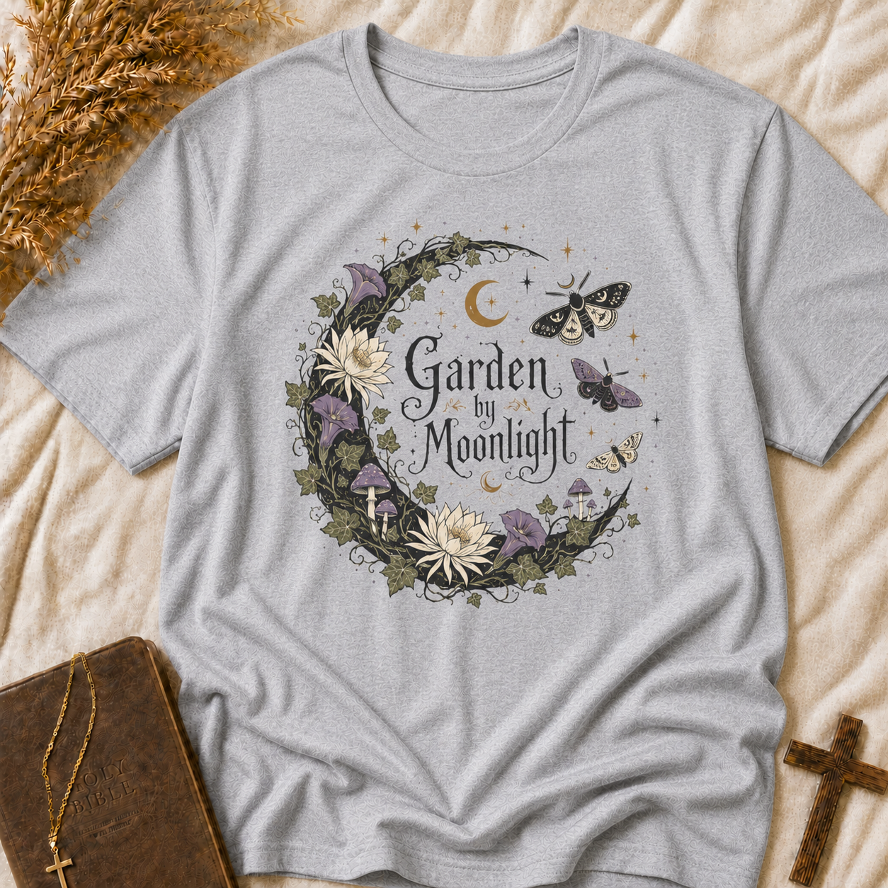 T-Shirt — Garden by Moonlight Floral Moon & Butterfly Tee