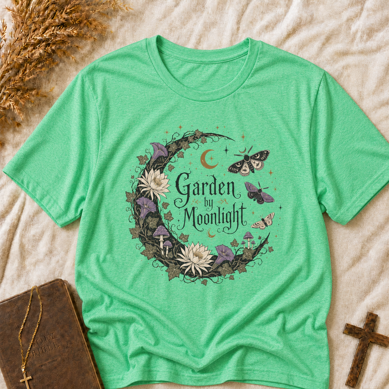 T-Shirt — Garden by Moonlight Floral Moon & Butterfly Tee