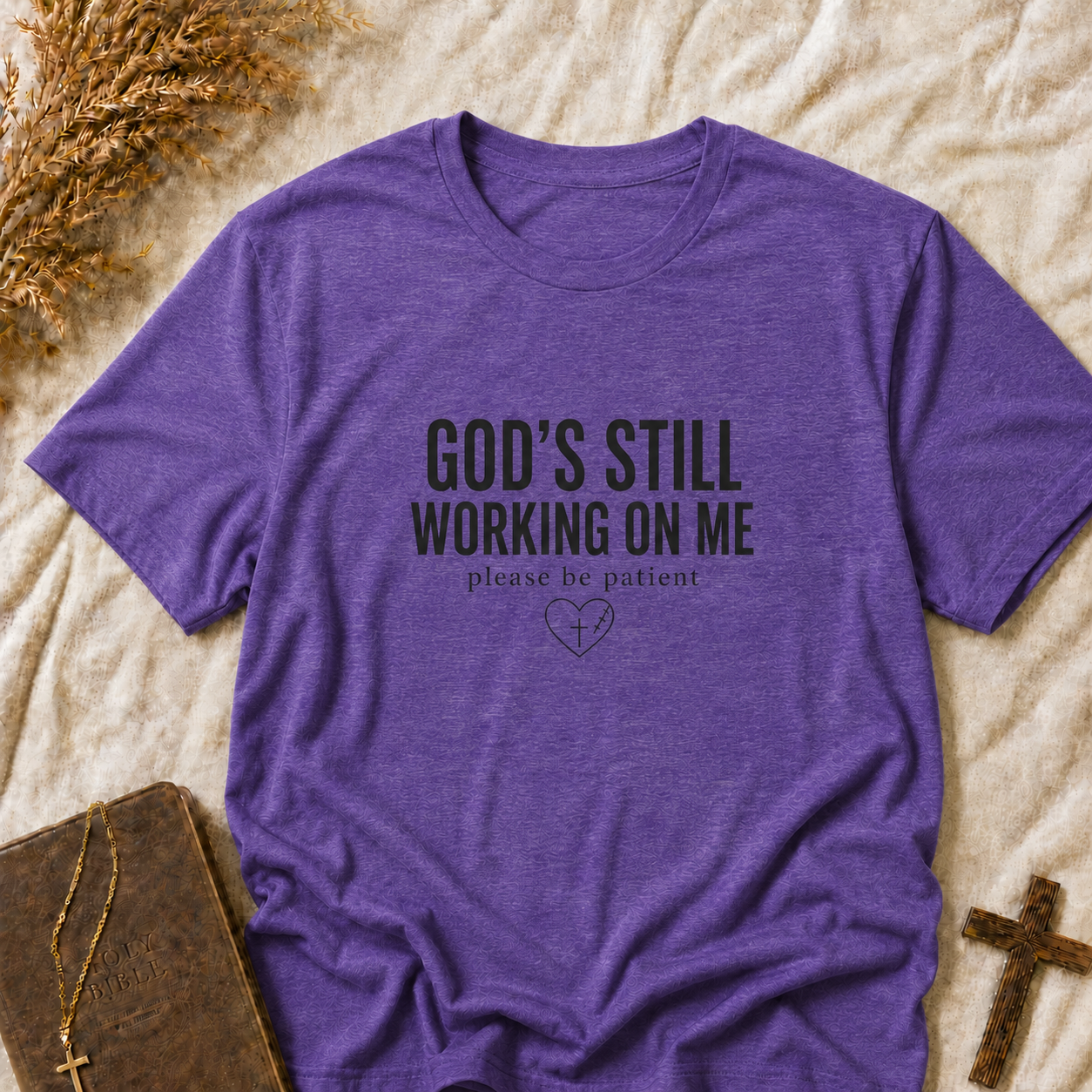 Christian T-Shirt — "God's Still Working On Me" Inspirational Faith Tee