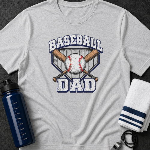 Baseball Dad T-Shirt — Vintage Crossed Bats & Ball Sports Tee