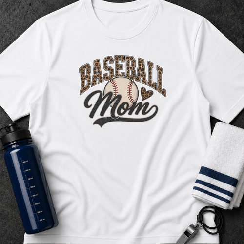 Baseball Mom T-Shirt — Leopard Print Baseball Graphic for Proud Moms