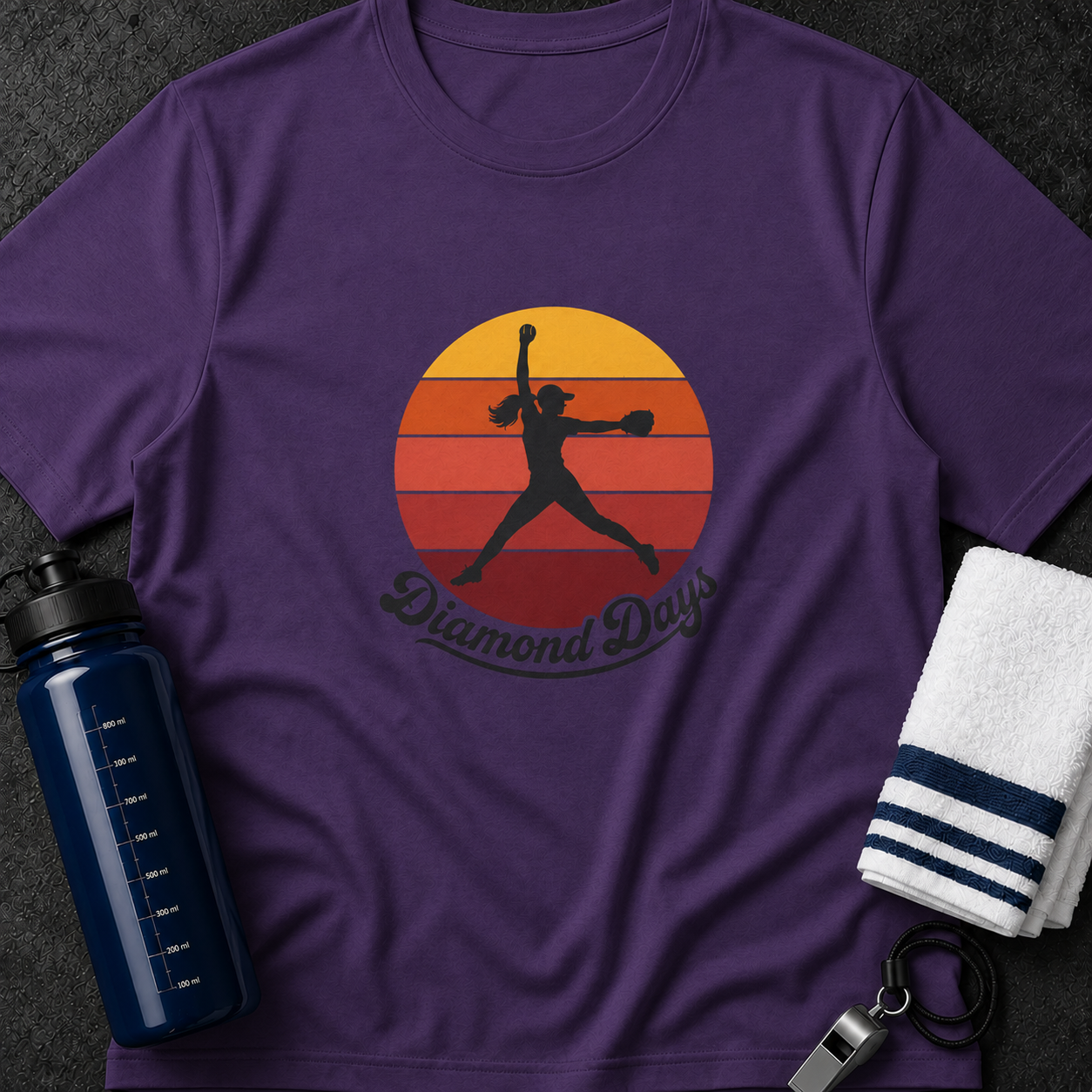 Softball Player Sunset T-Shirt — "Diamond Days" Retro Silhouette