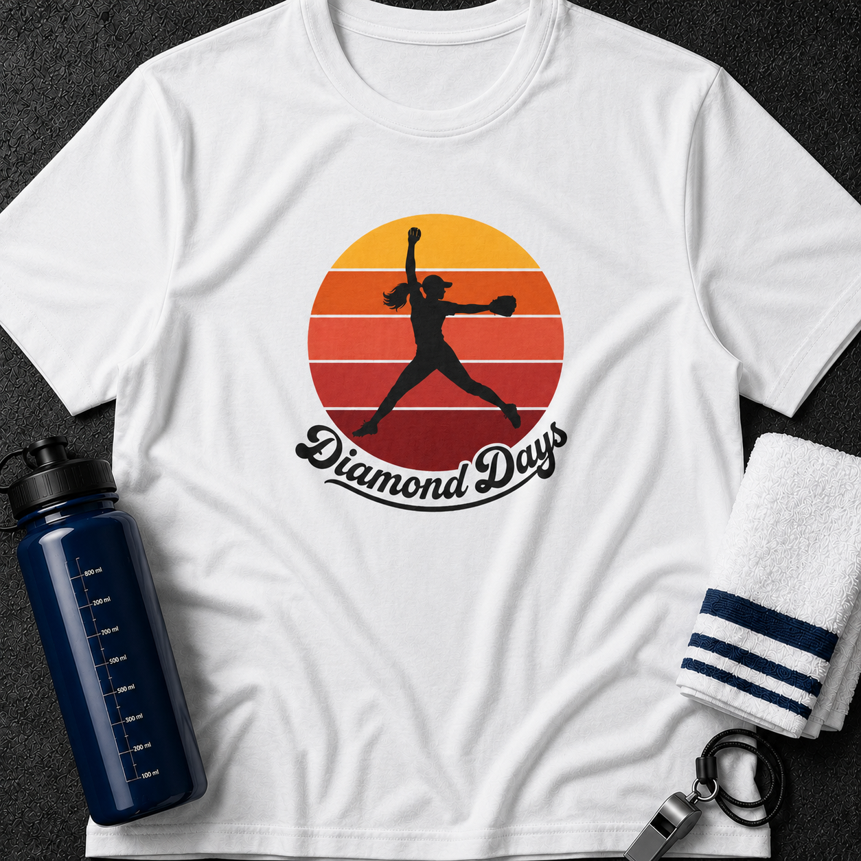 Softball Player Sunset T-Shirt — "Diamond Days" Retro Silhouette