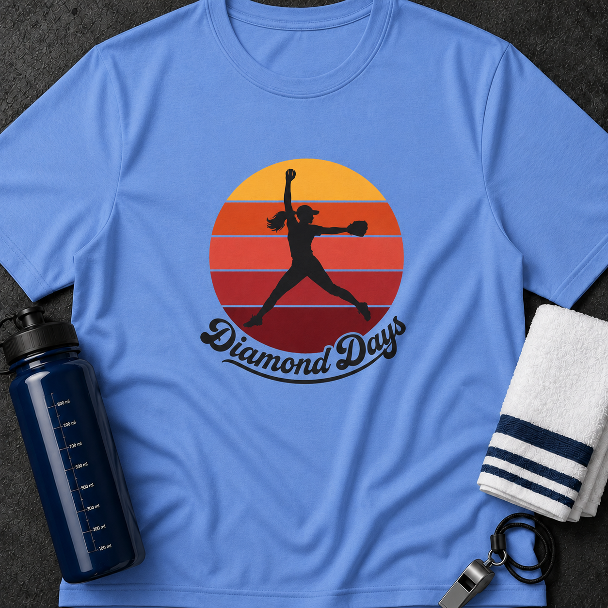 Softball Player Sunset T-Shirt — "Diamond Days" Retro Silhouette