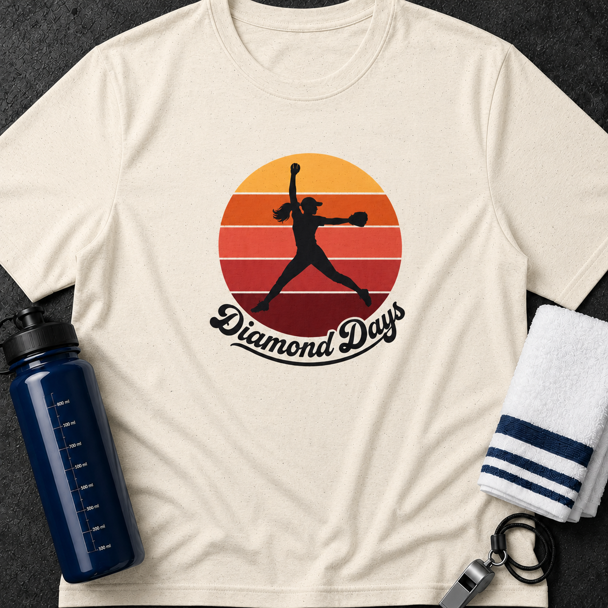 Softball Player Sunset T-Shirt — "Diamond Days" Retro Silhouette