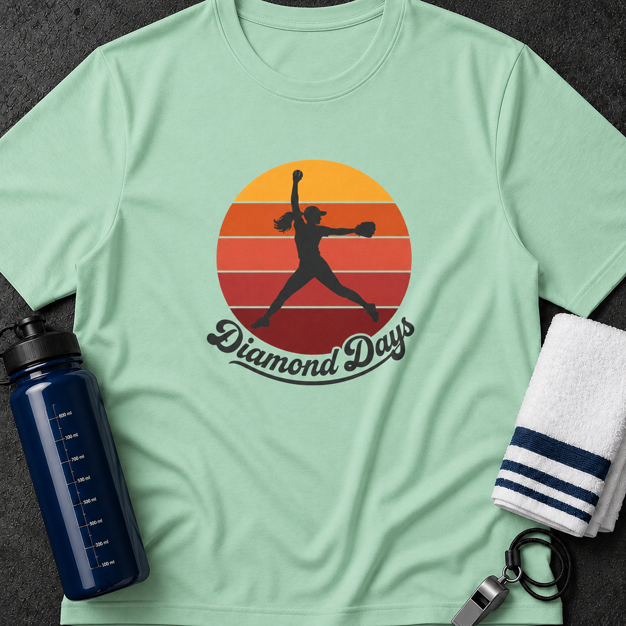 Softball Player Sunset T-Shirt — "Diamond Days" Retro Silhouette